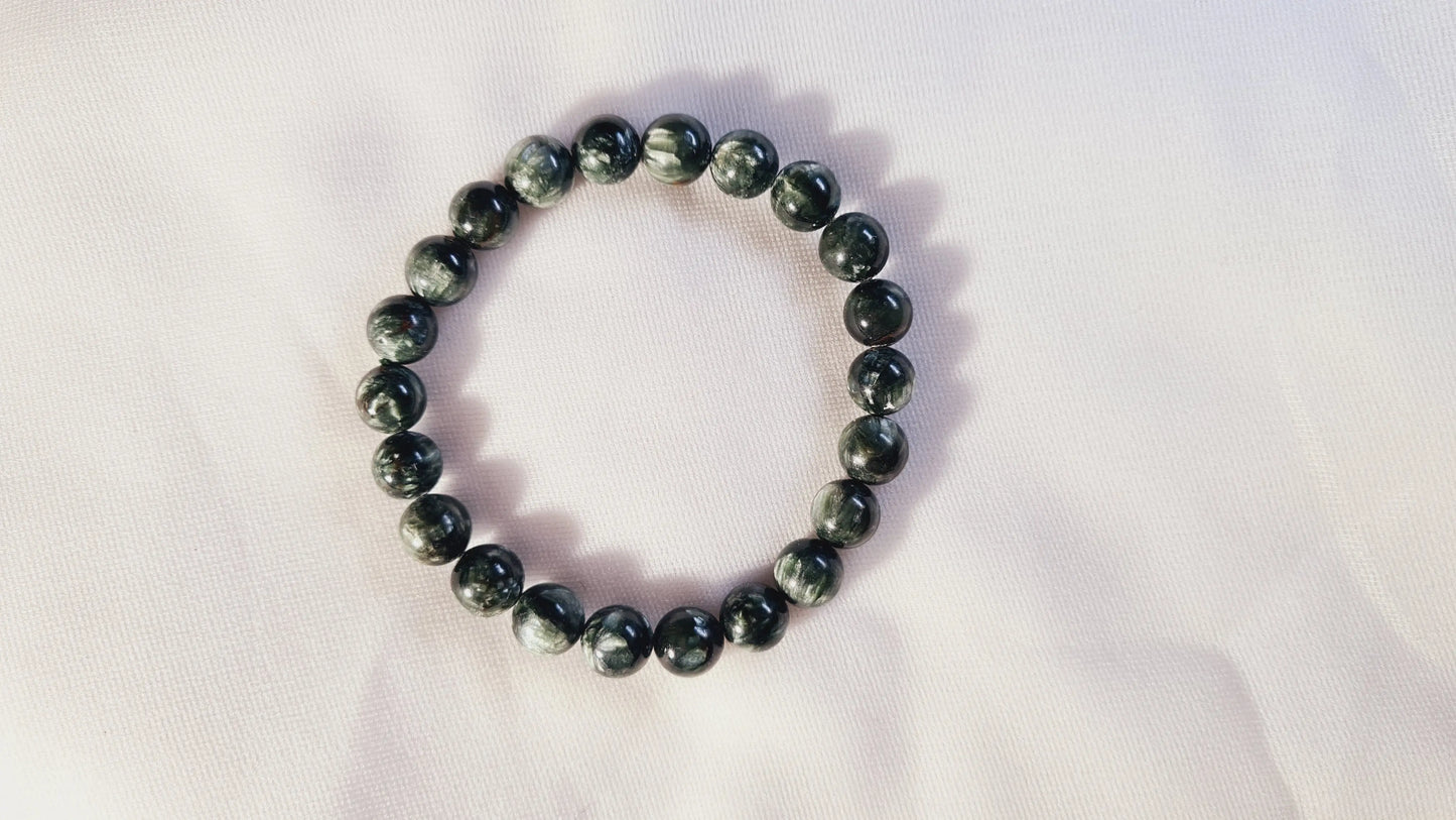 Bracelets de perles de séraphinite 9mm / 19.8cm Cristal Roche