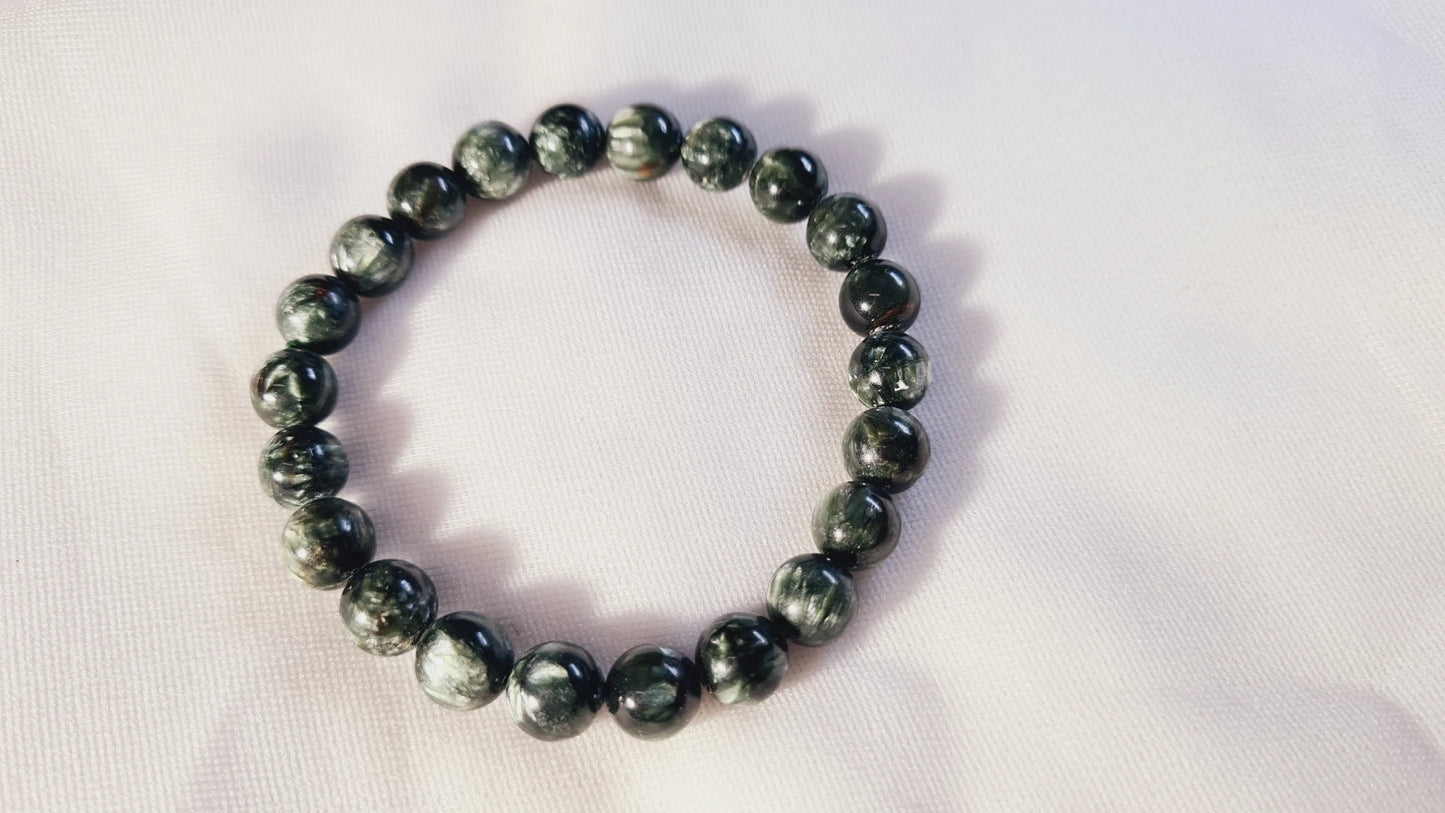 Bracelets de perles de séraphinite 9mm / 19.8cm Cristal Roche